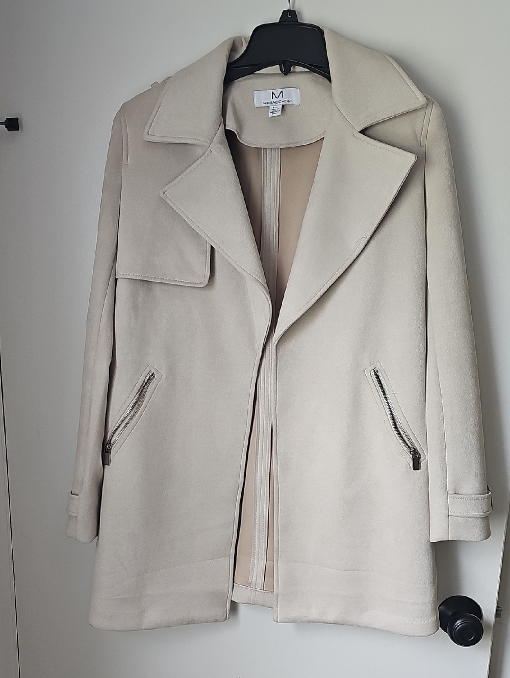 Magaschoni Cream Suede Coat with Zip Pockets
